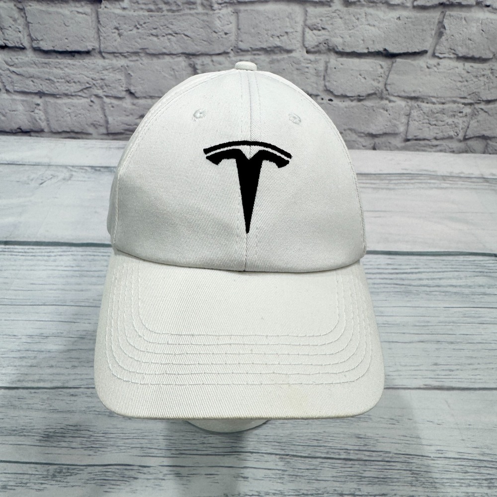 TESLA Adjustable Strapback Hat White Cotton Mens Golf Car Logo Advertising